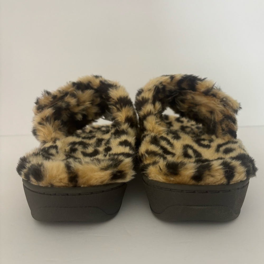 Vionic Orthaheel Relax Luxe Leopard Faux Fur Orthopedic adjustable Slippers Sz 6 - Picture 12 of 15